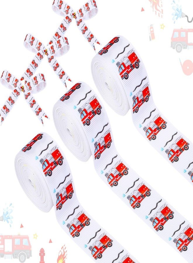 Cheerupp 4 Rolls Firefighter Theme Ribbons, 20 Yards Craft Ribbons for Wreath Hair Bow Wrapping Gifts Packing, Firetruck Polyester Grosgrain Ribbons Bday Wedding Gender Reveal Party Accessory Decor - Image 1